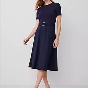 Ann Taylor Belted Midi Dress Navy Size 0P